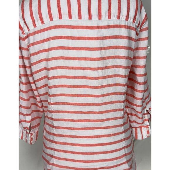Gap Factory Large Striped 3/4 Sleeve Top Linen Cotton Blend - Picture 8 of 9